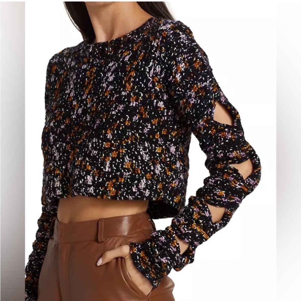 NWT Sea New York Black Multicolor Cropped Cutout-Sleeve Sweater Size XS